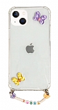 Eiroo Gummy iPhone 13 Mor Kelebek Kiiye zel simli effaf Ultra Koruma Klf