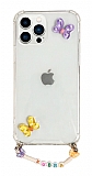 Eiroo Gummy iPhone 13 Pro Mor Kelebek Kiiye zel simli effaf Ultra Koruma Klf