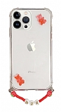 Eiroo Gummy iPhone 13 Pro Krmz Ayck Kiiye zel simli effaf Ultra Koruma Klf