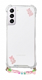 Eiroo Gummy Samsung Galaxy S21 Pembe Ayckl Kiiye zel simli effaf Ultra Koruma Klf