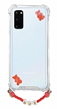 Eiroo Gummy Samsung Galaxy S20 Plus Krmz Ayckl Kiiye zel simli effaf Ultra Koruma Klf