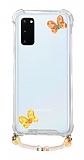 Eiroo Gummy Samsung Galaxy S20 Plus Turuncu Kelebekli Kiiye zel Harfli effaf Ultra Koruma Klf