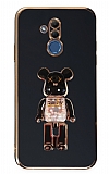 Eiroo Huawei Mate 20 Lite Candy Bear Standl Siyah Silikon Klf