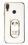 Eiroo Huawei Y7 2019 Baby Panda Standl Beyaz Silikon Klf