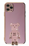 Eiroo iPhone 11 Pro Max Baby Bear Standl Mor Silikon Klf