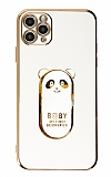 Eiroo iPhone 11 Pro Baby Panda Standl Beyaz Silikon Klf