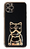 Eiroo iPhone 11 Pro Bulldog Standl Siyah Silikon Klf