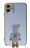 Eiroo iPhone 12 Baby Bear Standl Mavi Silikon Klf