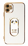 Eiroo iPhone 12 Baby Panda Standl Beyaz Silikon Klf