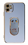 Eiroo iPhone 12 Baby Panda Standl Mavi Silikon Klf