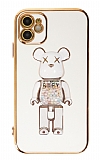 Eiroo iPhone 12 Candy Bear Standl Beyaz Silikon Klf