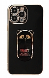 Eiroo iPhone 12 Pro Baby Panda Standl Siyah Silikon Klf