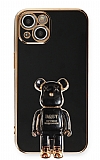 Eiroo iPhone 13 Baby Bear Standl Siyah Silikon Klf