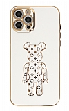 Eiroo iPhone 12 Pro Max Bearbrick Standl Beyaz Silikon Klf
