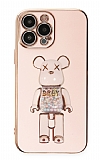 Eiroo iPhone 12 Pro Max Candy Bear Standl Pembe Silikon Klf