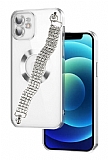 Eiroo iPhone 12 Su Yolu Zincirli Silver Silikon Klf