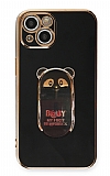 Eiroo iPhone 13 Baby Panda Standl Siyah Silikon Klf
