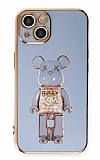 Eiroo iPhone 13 Candy Bear Standl Mavi Silikon Klf