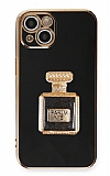 Eiroo iPhone 13 Mini Aynal Parfm Standl Siyah Silikon Klf