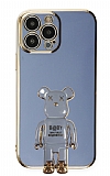 Eiroo iPhone 13 Pro Baby Bear Standl Mavi Silikon Klf