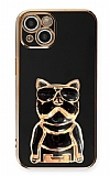 Eiroo iPhone 13 Mini Bulldog Standl Siyah Silikon Klf