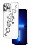 Eiroo iPhone 13 Pro Max Kamera Korumal Halka Zincirli Silver Silikon Klf
