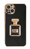 Eiroo iPhone 14 Aynal Parfm Standl Siyah Silikon Klf