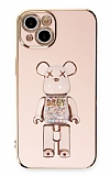 Eiroo iPhone 14 Candy Bear Standl Pembe Silikon Klf