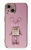 Eiroo iPhone 14 Candy Bear Standl Mor Silikon Klf