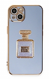 Eiroo iPhone 14 Plus Aynal Parfm Standl Mavi Silikon Klf