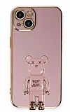 Eiroo iPhone 14 Baby Bear Standl Mor Silikon Klf