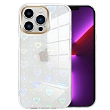 Eiroo iPhone 14 Pro Hologram Kalpli Silikon Kenarl effaf Rubber Klf