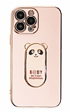 Eiroo iPhone 14 Pro Max Baby Panda Standl Pembe Silikon Klf