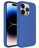 Eiroo iPhone 14 Pro Max MagSafe zellikli Mavi Silikon Klf