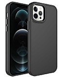 Eiroo iPhone 14 Pro Max Metal ereveli Siyah Rubber Klf