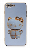 Eiroo iPhone 7 Plus / 8 Plus Aynal Kitty Standl Mavi Silikon Klf