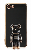 Eiroo iPhone 7 / 8 Baby Bear Standl Siyah Silikon Klf