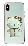 Eiroo iPhone X / XS Aynal Kitty Standl Yeil Silikon Klf