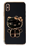 Eiroo iPhone X / XS Aynal Kitty Standl Siyah Silikon Klf