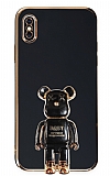 Eiroo iPhone X / XS Baby Bear Standl Siyah Silikon Klf