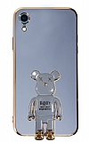 Eiroo iPhone XR Baby Bear Standl Mavi Silikon Klf
