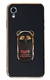 Eiroo iPhone XR Baby Panda Standl Siyah Silikon Klf
