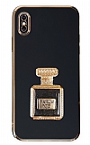 Eiroo iPhone XS Max Aynal Parfm Standl Siyah Silikon Klf