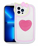 Eiroo Kitty iPhone 12 Pro Max Kedi Figrl Tutuculu Koyu Pembe Silikon Klf