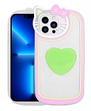 Eiroo Kitty iPhone 13 Pro Max Kedi Figrl Tutuculu Yeil Silikon Klf