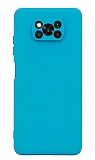 Eiroo Lansman Xiaomi Poco X3 / Poco X3 Pro Kamera Korumal Mavi Silikon Klf