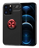 Eiroo Liquid Ring iPhone 13 Pro Max Standl Krmz-Siyah Silikon Klf