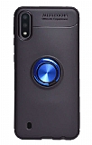 Eiroo Liquid Ring Samsung Galaxy A01 Standl Siyah-Mavi Silikon Klf
