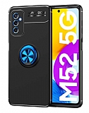 Eiroo Liquid Ring Samsung Galaxy M52 5G Standl Lacivert-Siyah Silikon Klf