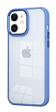 Eiroo Luxe iPhone 12 Mavi Silikon Kenarl Rubber Klf